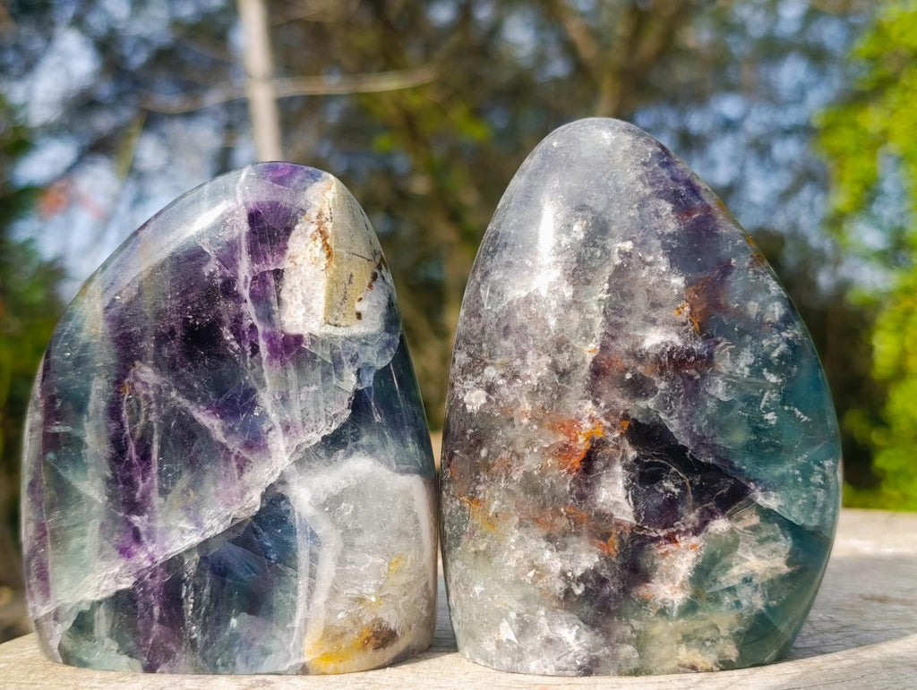 Polished Watermelon Fluorite Standing Display Pieces x 6 From Uis, Namibia - Toprock Gemstones and Minerals 