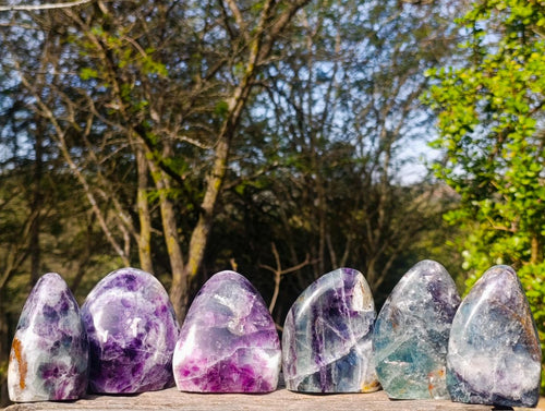 Polished Watermelon Fluorite Standing Display Pieces x 6 From Uis, Namibia