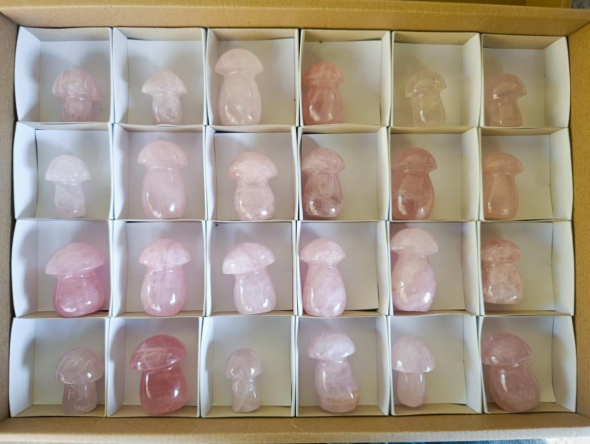 Polished Gemmy Rose Quartz Mushrooms x 35 From Madagascar - Toprock Gemstones and Minerals 