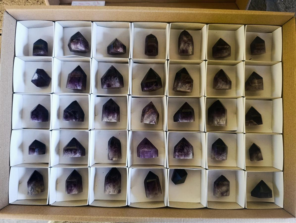 Polished Small Dark Window Amethyst Crystals x 35 From Akansobe, Madagascar - Toprock Gemstones and Minerals 