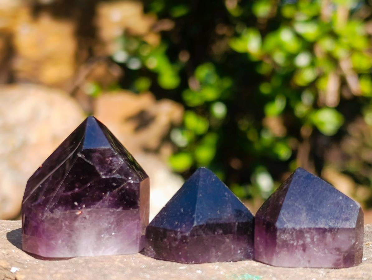 Polished Small Dark Window Amethyst Crystals x 35 From Akansobe, Madagascar - Toprock Gemstones and Minerals 