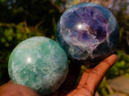 Polished Watermelon Fluorite Spheres x 2 From Uis, Namibia - Toprock Gemstones and Minerals 