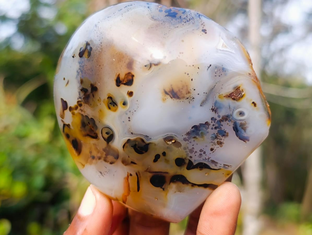 Polished on One Side Dendritic Agate Standing Display Pieces x 4 From Moralambo, Madagascar - Toprock Gemstones and Minerals 