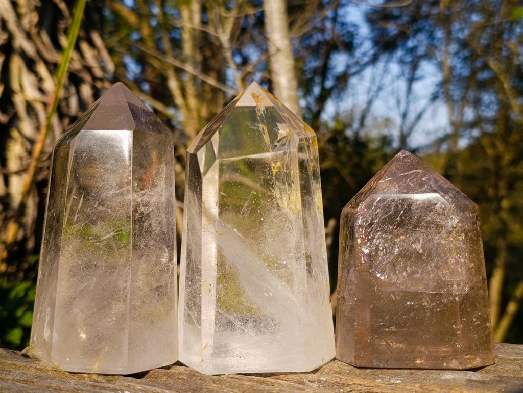 Polished Large Clear and Smokey Quartz Display Crystals x 3 From Madagascar - Toprock Gemstones and Minerals 