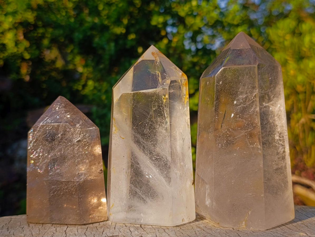 Polished Large Clear and Smokey Quartz Display Crystals x 3 From Madagascar - Toprock Gemstones and Minerals 