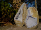 Polished Blue Lace Agate Geode Standing Display Pieces x 6 From Nsanje, Malawi - Toprock Gemstones and Minerals 