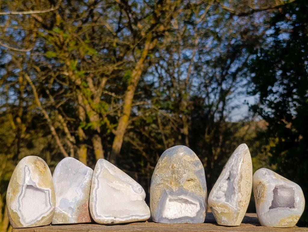 Polished Blue Lace Agate Geode Standing Display Pieces x 6 From Nsanje, Malawi - Toprock Gemstones and Minerals 