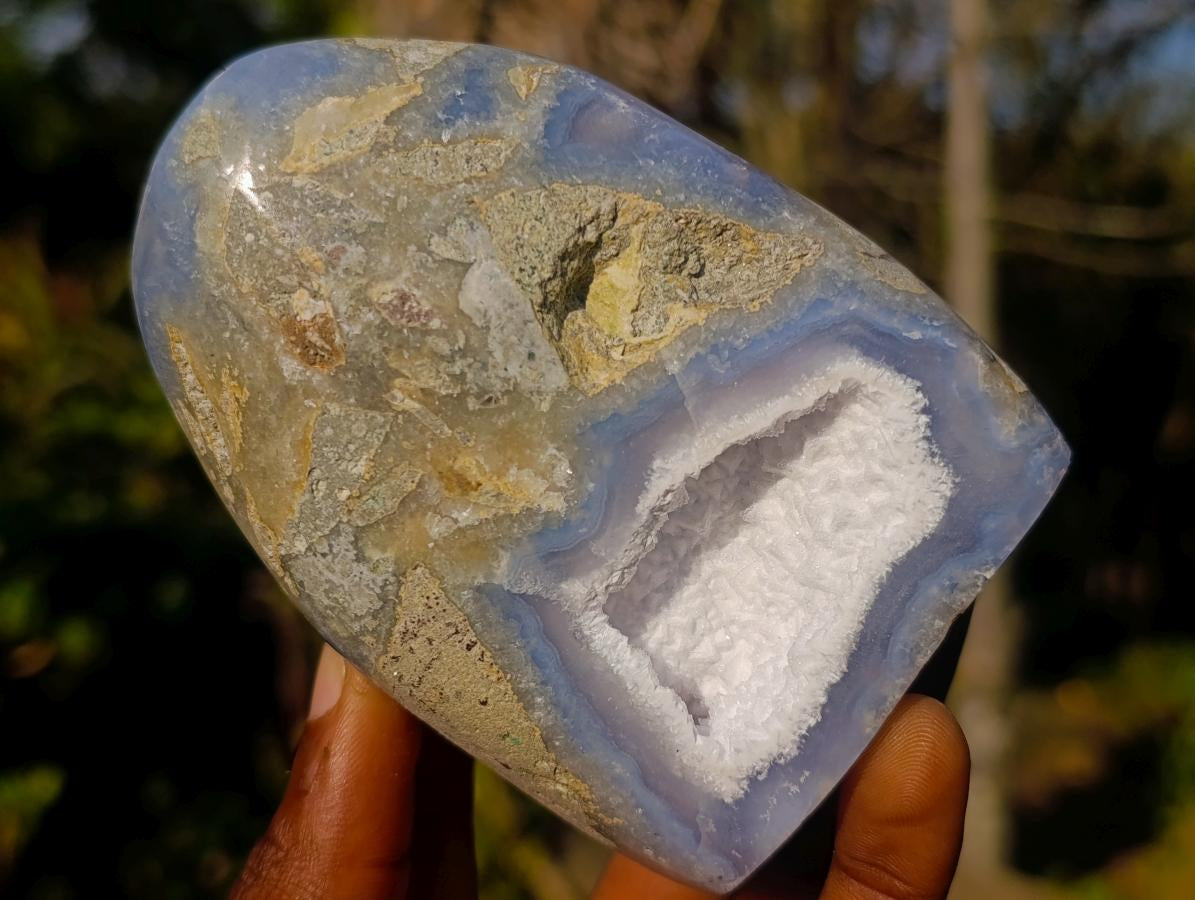 Polished Blue Lace Agate Geode Standing Display Pieces x 6 From Nsanje, Malawi - Toprock Gemstones and Minerals 