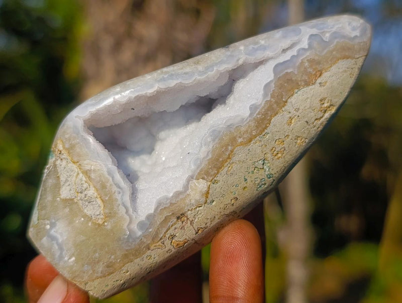 Polished Blue Lace Agate Geode Standing Display Pieces x 6 From Nsanje, Malawi - Toprock Gemstones and Minerals 
