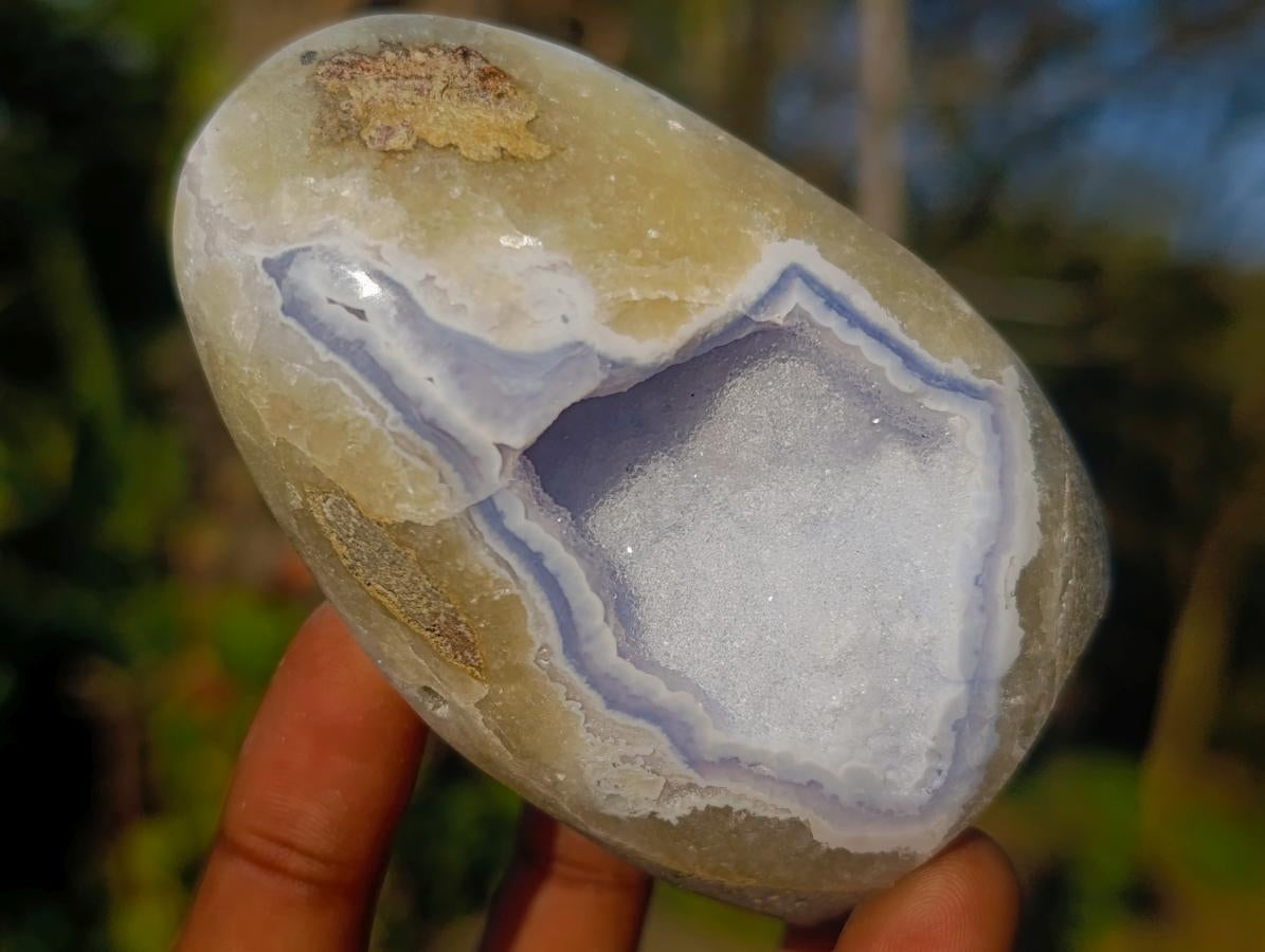 Polished Blue Lace Agate Geode Standing Display Pieces x 6 From Nsanje, Malawi - Toprock Gemstones and Minerals 