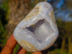 Polished Blue Lace Agate Geode Standing Display Pieces x 6 From Nsanje, Malawi - Toprock Gemstones and Minerals 