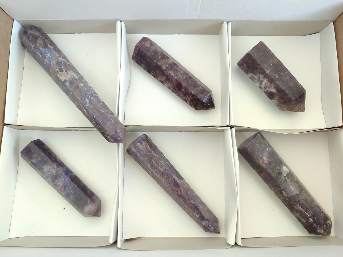 Polished Lepidolite with Pink Rubellite Tourmaline Display Crystals x 6 From Ambatondrazaka, Madagascar - Toprock Gemstones and Minerals 