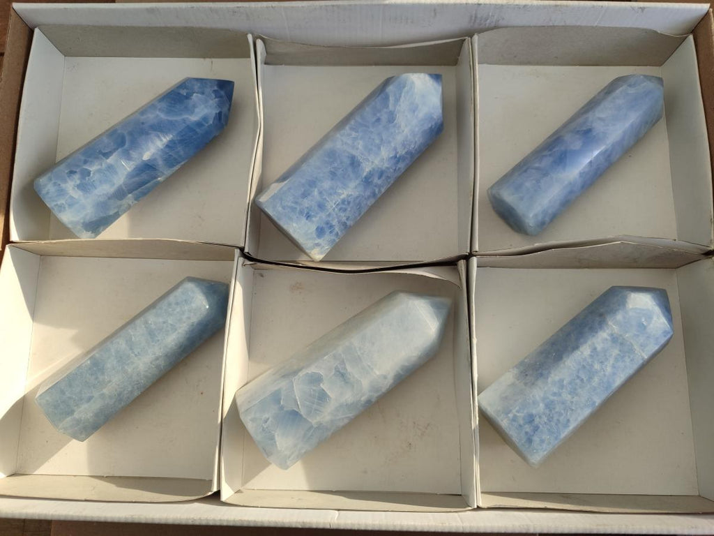 Polished Large Blue Calcite Display Crystals x 6 From Madagascar - Toprock Gemstones and Minerals 