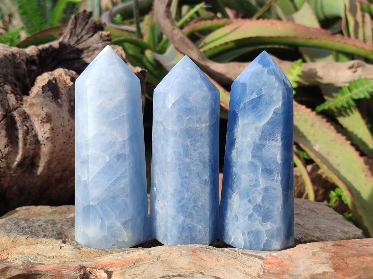 Polished Large Blue Calcite Display Crystals x 6 From Madagascar - Toprock Gemstones and Minerals 