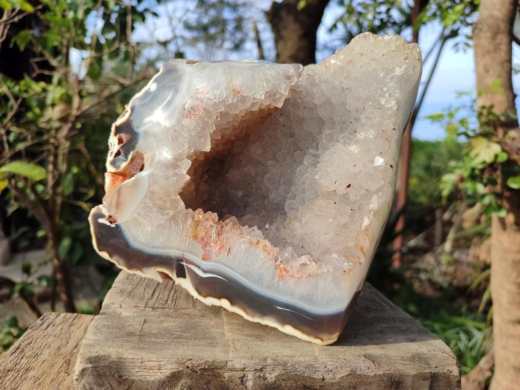 Polished Large Banded Agate with Crystalline Centre x 1 From Maintirano, Madagascar - Toprock Gemstones and Minerals 