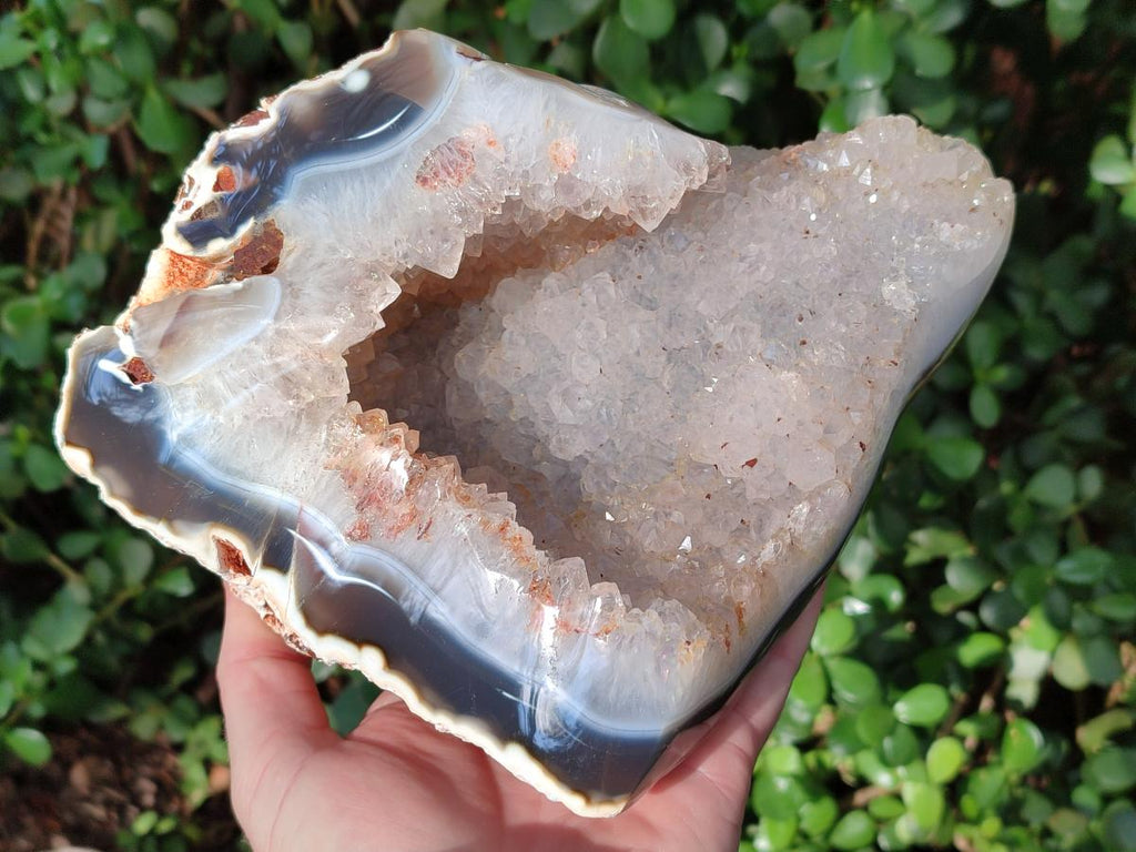 Polished Large Banded Agate with Crystalline Centre x 1 From Maintirano, Madagascar - Toprock Gemstones and Minerals 