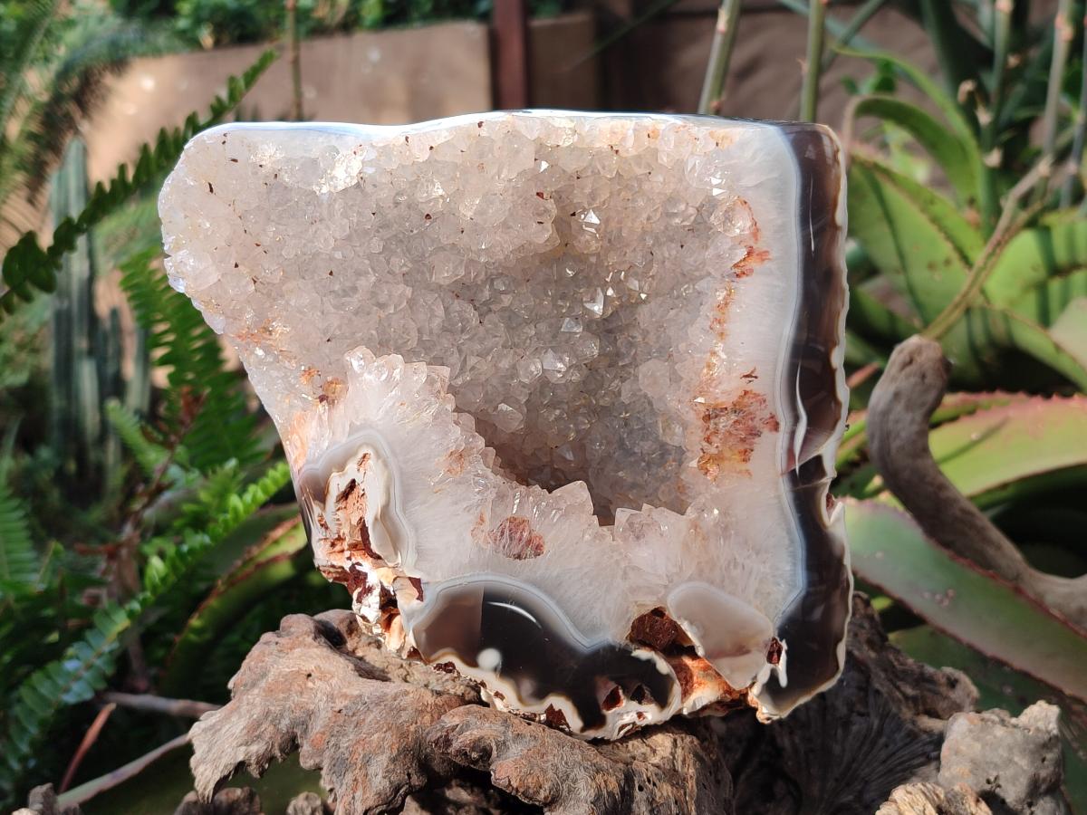 Polished Large Banded Agate with Crystalline Centre x 1 From Maintirano, Madagascar - Toprock Gemstones and Minerals 