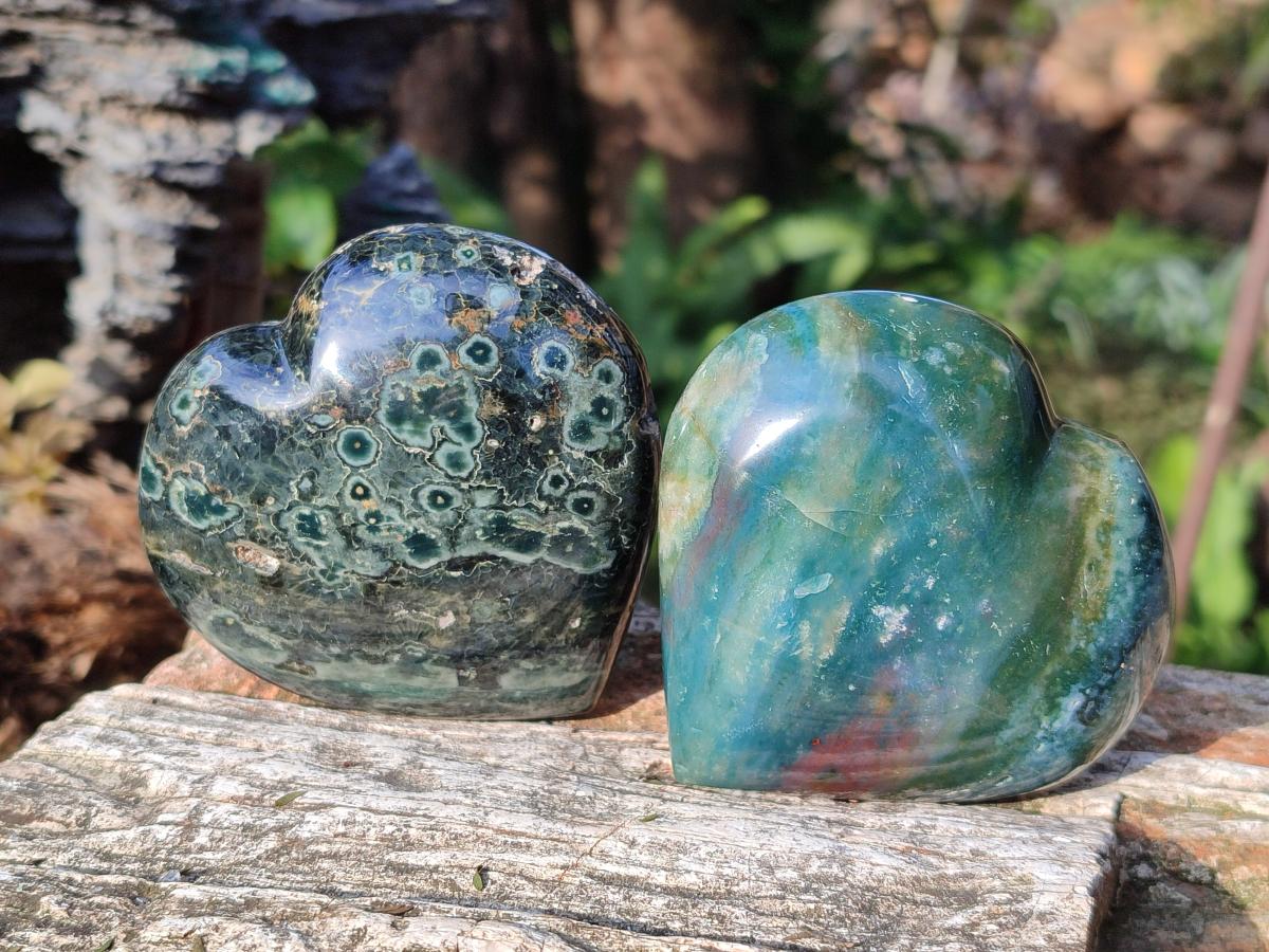 Polished Ocean Jasper Hearts x 6 From Northwest Coast, Madagascar - Toprock Gemstones and Minerals 