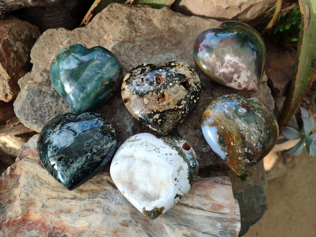 Polished Ocean Jasper Hearts x 6 From Northwest Coast, Madagascar - Toprock Gemstones and Minerals 