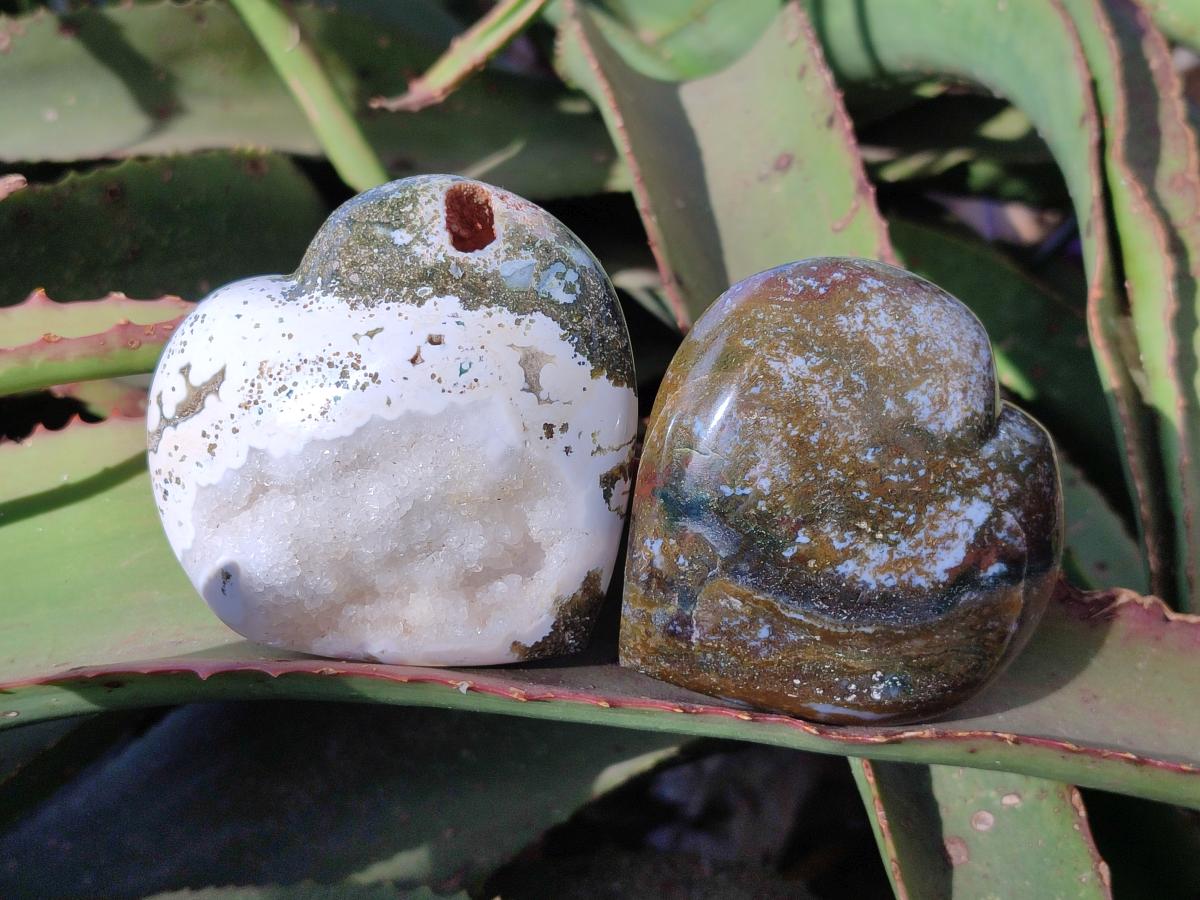 Polished Ocean Jasper Hearts x 6 From Northwest Coast, Madagascar - Toprock Gemstones and Minerals 
