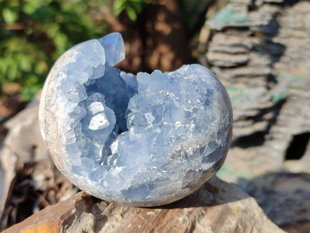 Polished Blue Celestite Spheres x 2 From Sakoany, Madagascar - Toprock Gemstones and Minerals 