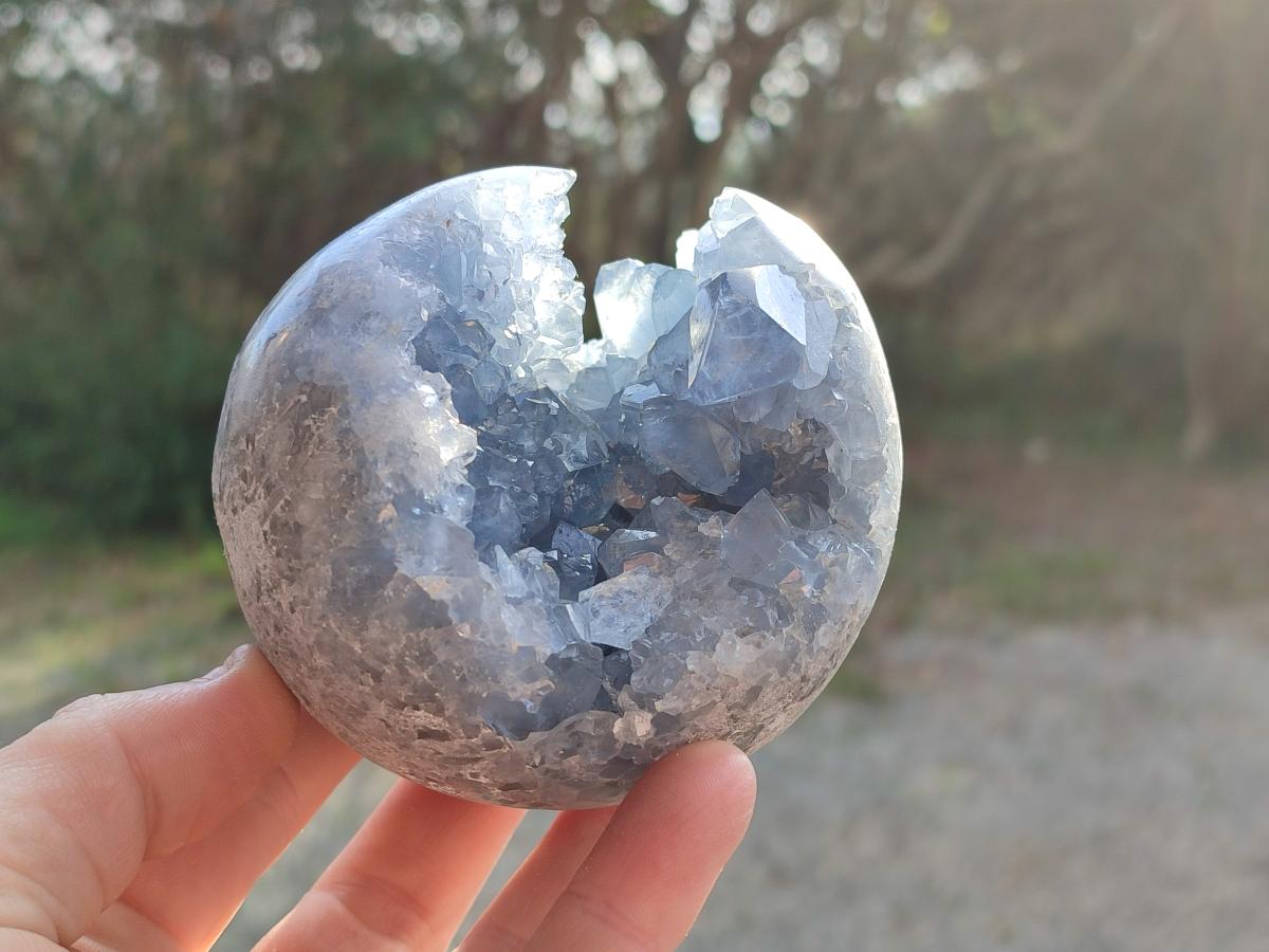 Polished Blue Celestite Spheres x 2 From Sakoany, Madagascar - Toprock Gemstones and Minerals 