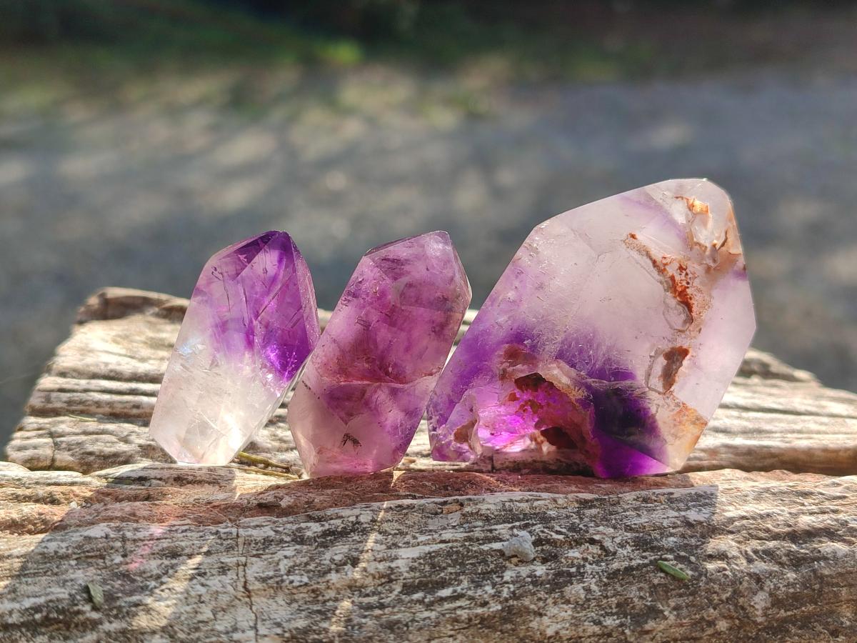 Polished Double Terminated Dark Window Amethyst Crystals x 14 From Akansobe, Madagascar - Toprock Gemstones and Minerals 