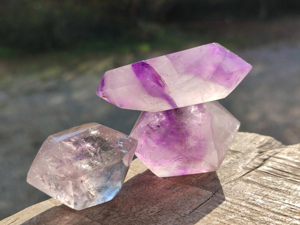 Polished Double Terminated Dark Window Amethyst Crystals x 14 From Akansobe, Madagascar - Toprock Gemstones and Minerals 