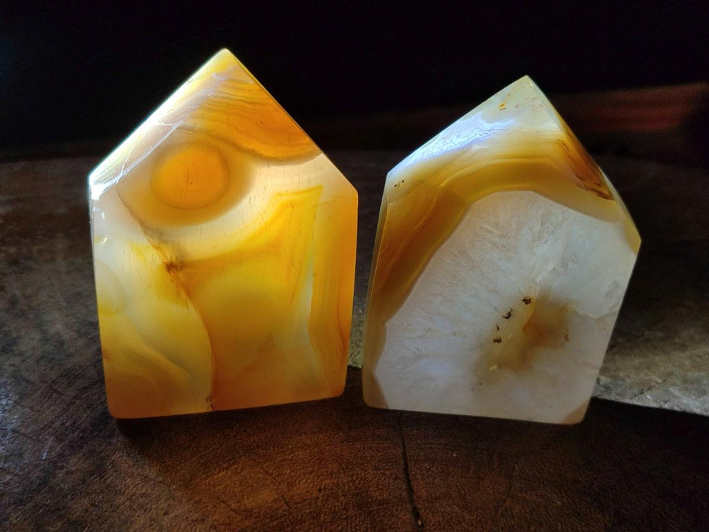 Polished Banded Agate Standing House Shaped Slices x 12 From Madagascar - Toprock Gemstones and Minerals 