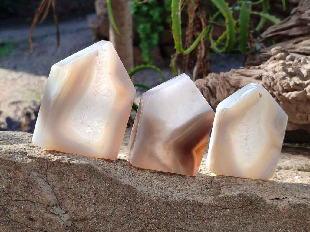 Polished Banded Agate Standing House Shaped Slices x 12 From Madagascar - Toprock Gemstones and Minerals 