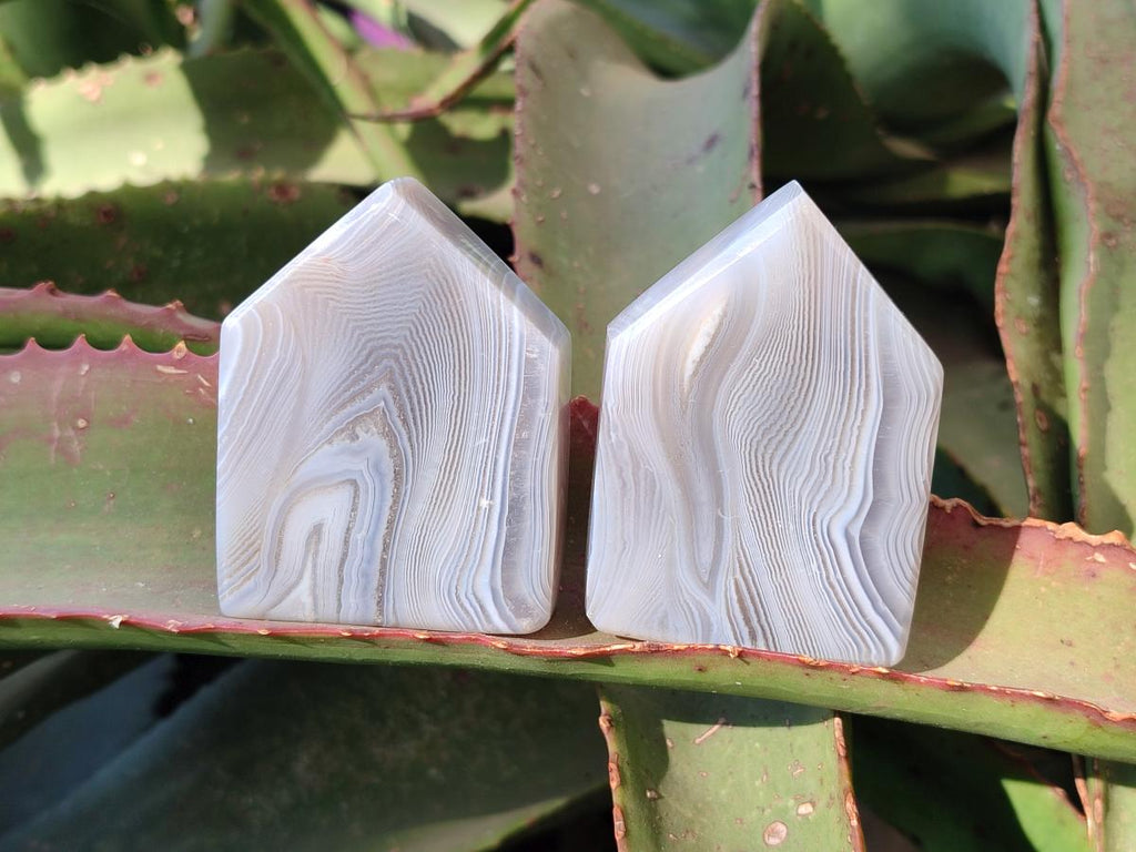 Polished Banded Agate Standing House Shaped Slices x 12 From Madagascar - Toprock Gemstones and Minerals 
