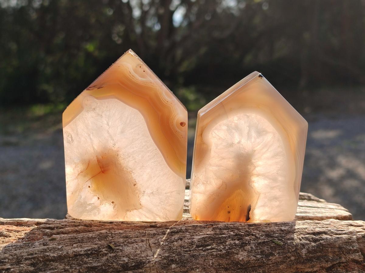 Polished Banded Agate Standing House Shaped Slices x 12 From Madagascar - Toprock Gemstones and Minerals 