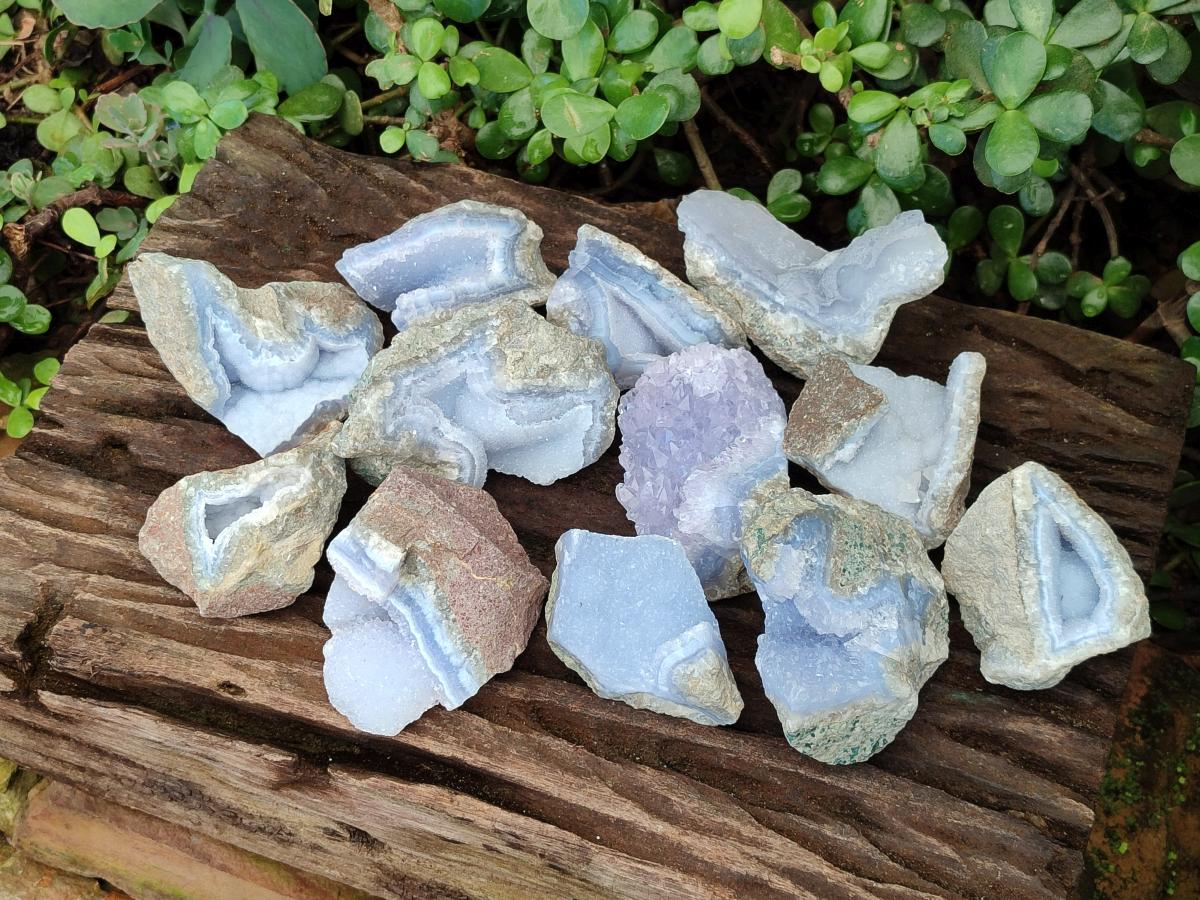 Natural Blue Lace Agate Geode Specimens x 12 From Nsanje, Malawi - Toprock Gemstones and Minerals 