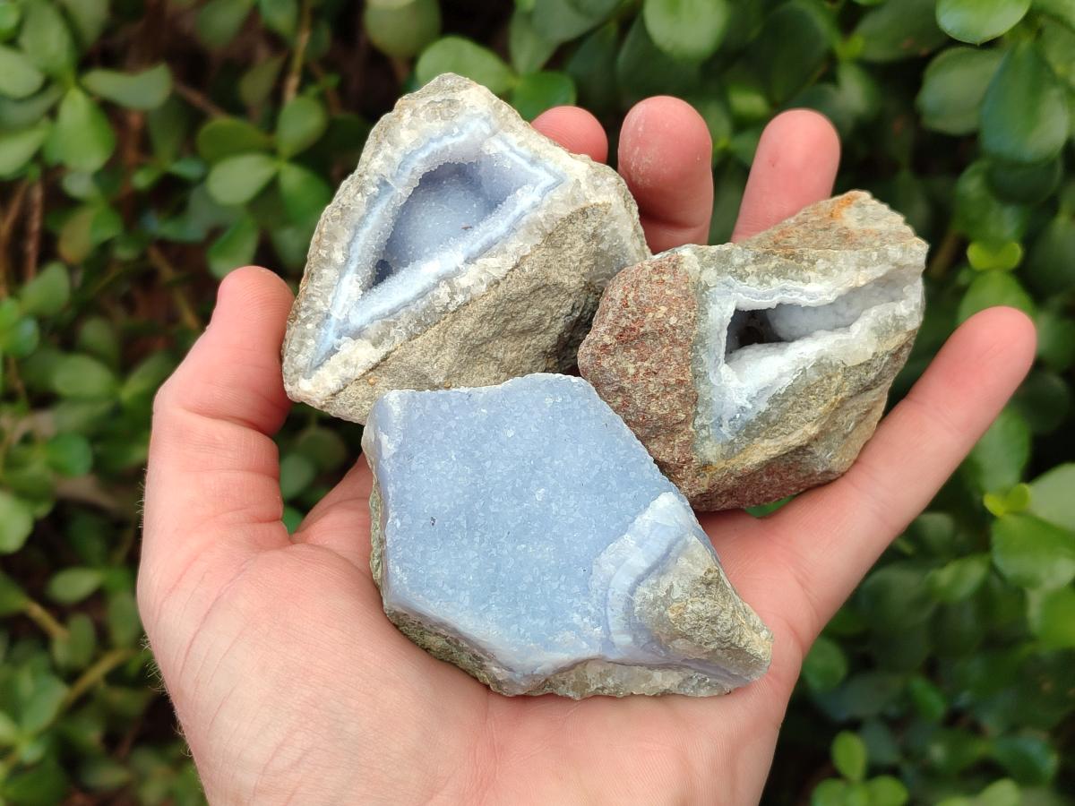 Natural Blue Lace Agate Geode Specimens x 12 From Nsanje, Malawi - Toprock Gemstones and Minerals 