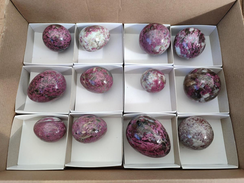 Polished Mixed Rubellite Pink Tourmaline Eggs and Spheres x 12 From Ambatondrazaka, Madagascar - Toprock Gemstones and Minerals 