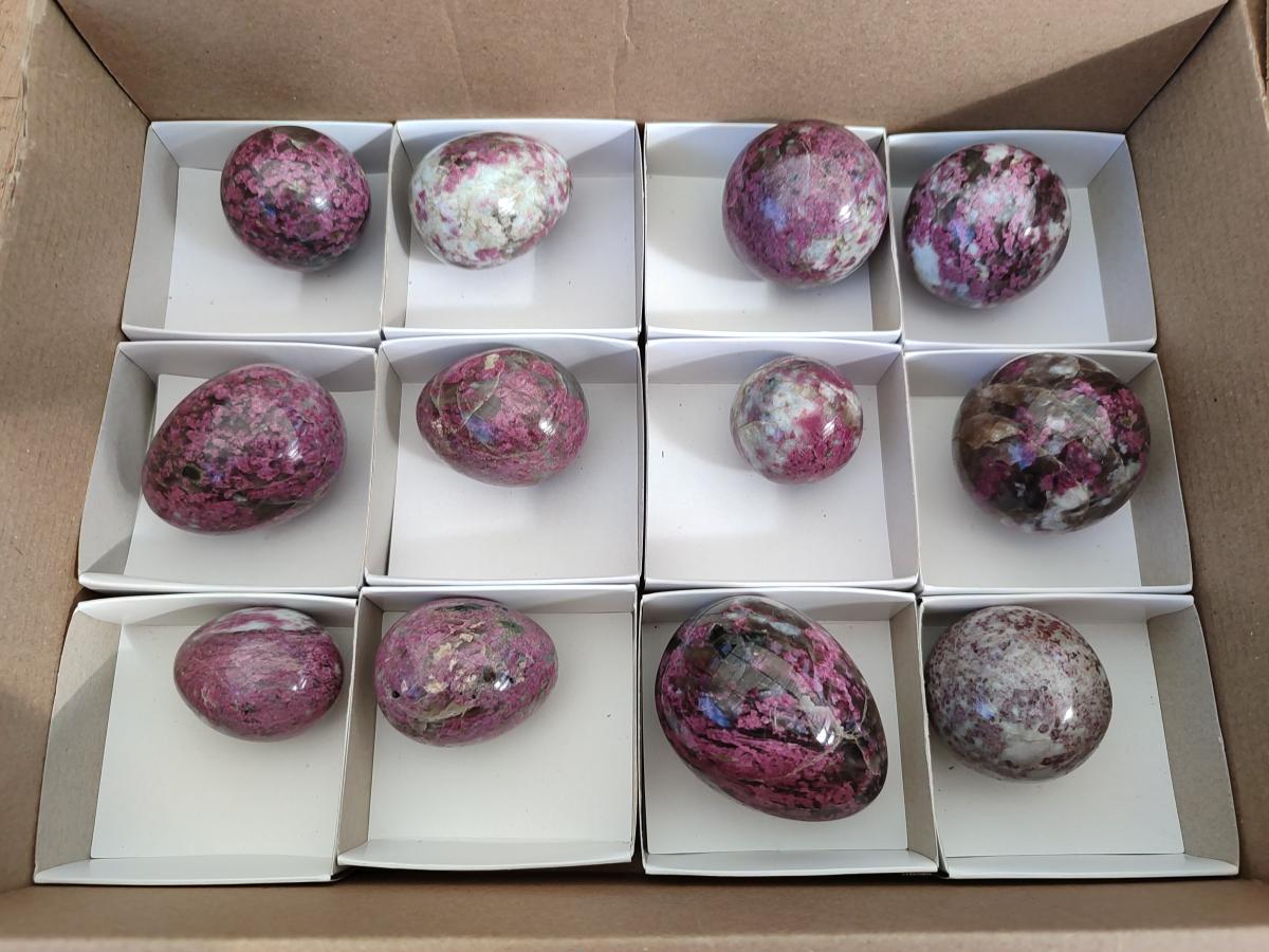 Polished Mixed Rubellite Pink Tourmaline Eggs and Spheres x 12 From Ambatondrazaka, Madagascar - Toprock Gemstones and Minerals 