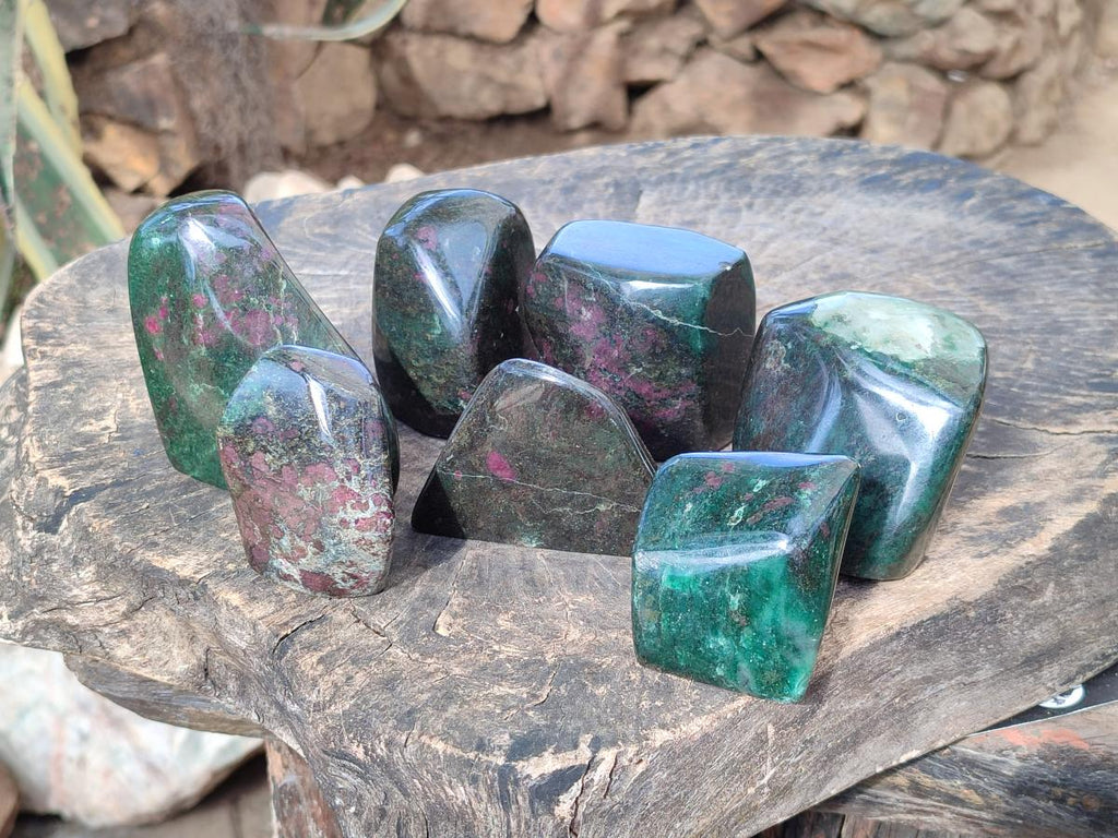 Polished Ruby Corundum In Chrome Verdite Standing Display Pieces x 7 From Mutoko, Zimbabwe - Toprock Gemstones and Minerals 