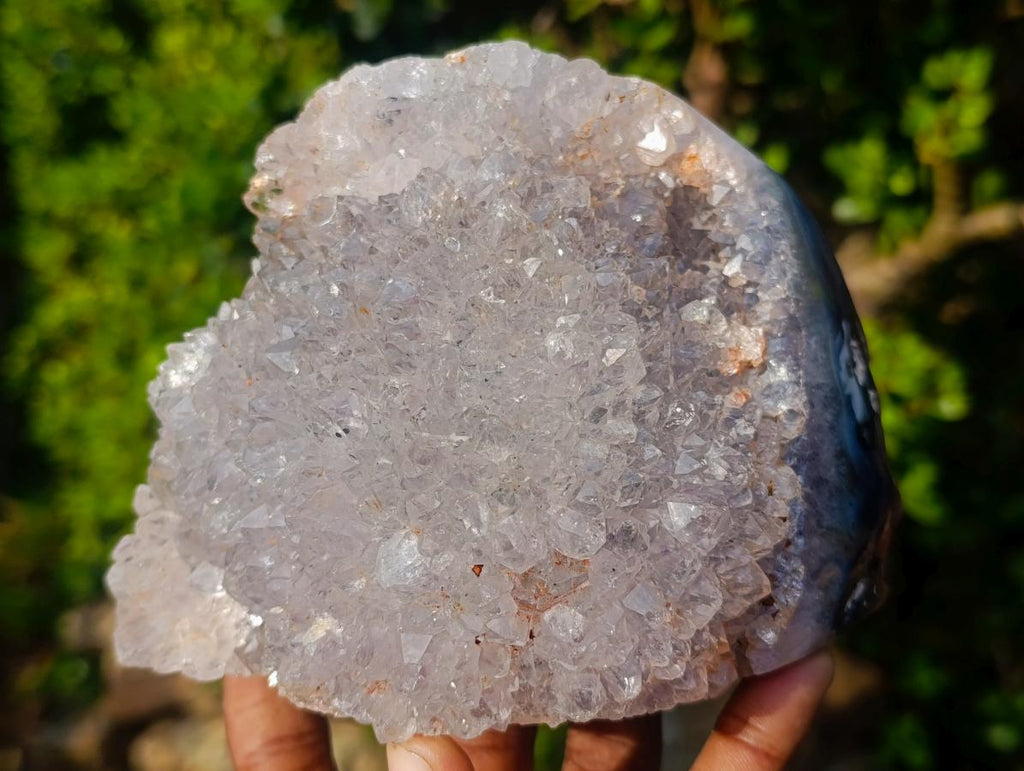 Polished Banded Agate with Crystalline Pieces x 2 From Maintirano, Madagascar - Toprock Gemstones and Minerals 