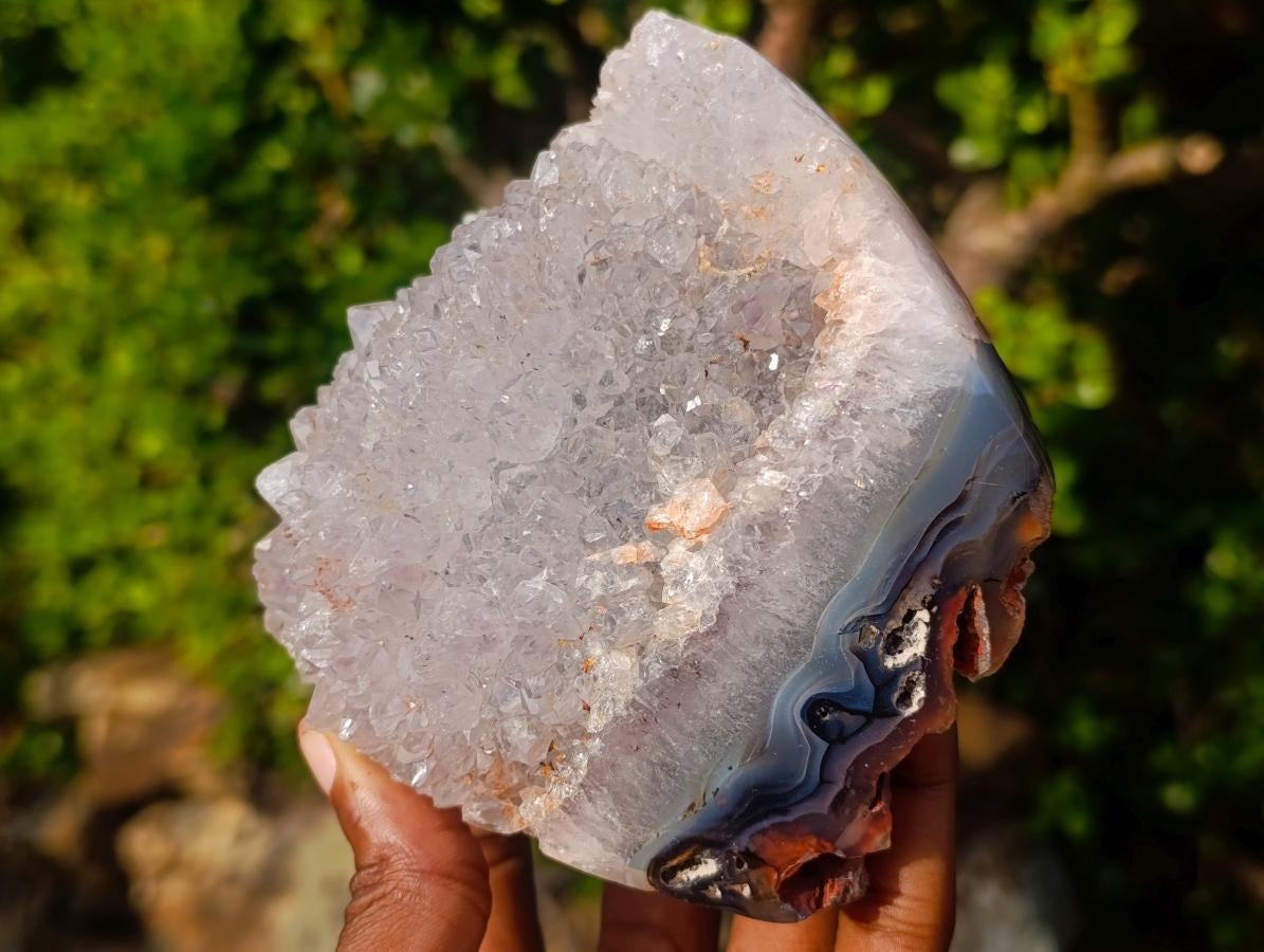 Polished Banded Agate with Crystalline Pieces x 2 From Maintirano, Madagascar - Toprock Gemstones and Minerals 