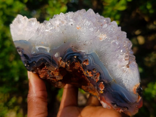 Polished Banded Agate with Crystalline Pieces x 2 From Maintirano, Madagascar - Toprock Gemstones and Minerals 