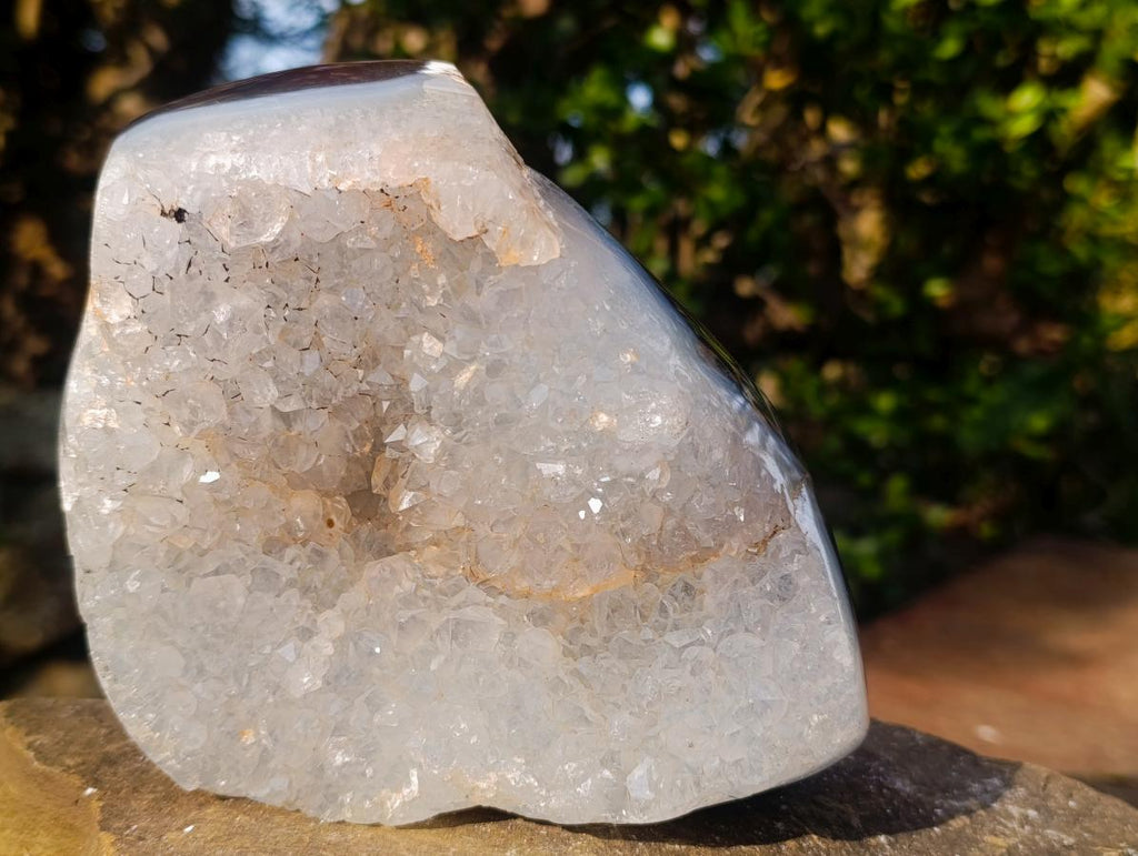 Polished Banded Agate with Crystalline Pieces x 2 From Maintirano, Madagascar - Toprock Gemstones and Minerals 