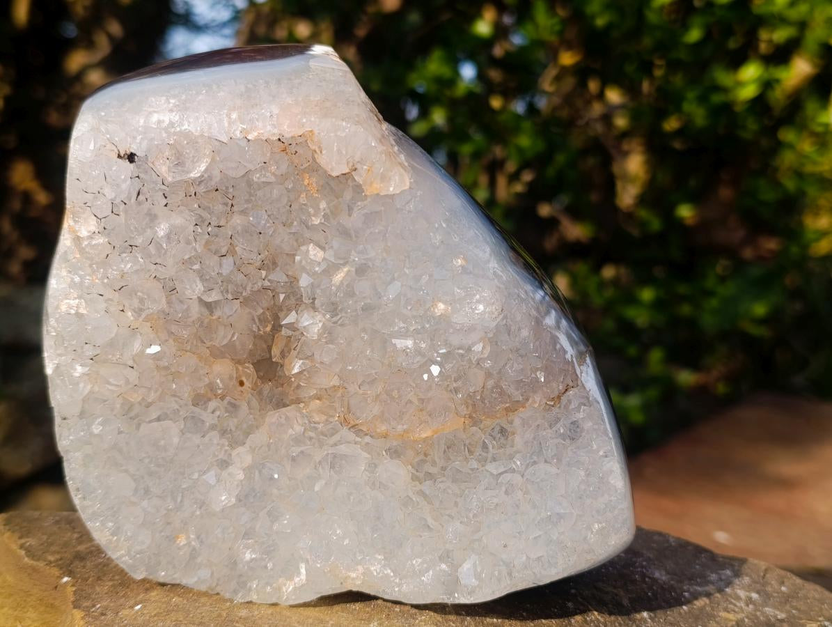 Polished Banded Agate with Crystalline Pieces x 2 From Maintirano, Madagascar - Toprock Gemstones and Minerals 