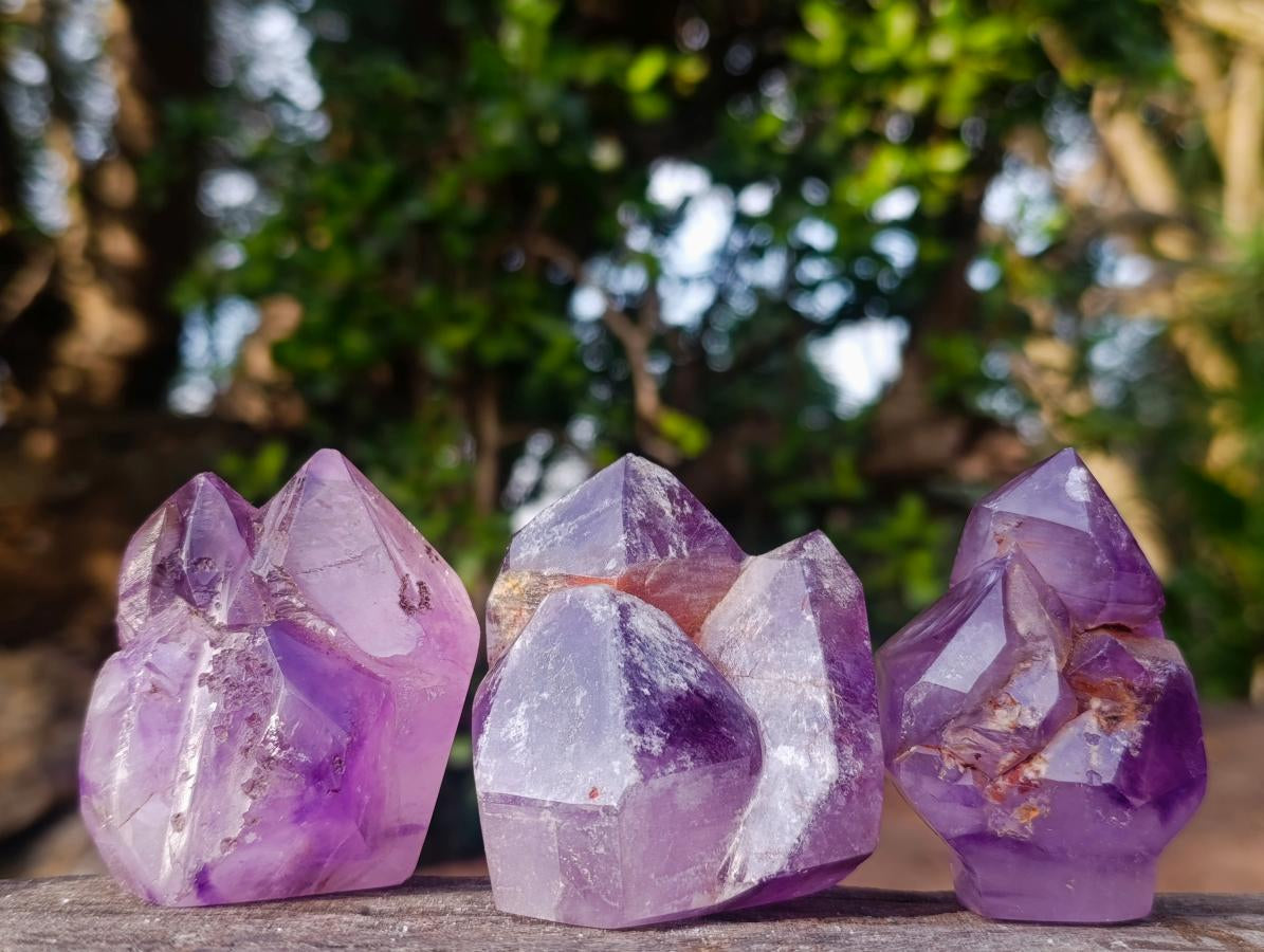 Polished Window Amethyst Crystals x 7 From Akansobe, Madagascar - Toprock Gemstones and Minerals 