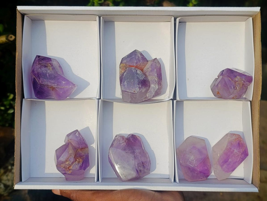 Polished Window Amethyst Crystals x 7 From Akansobe, Madagascar - Toprock Gemstones and Minerals 
