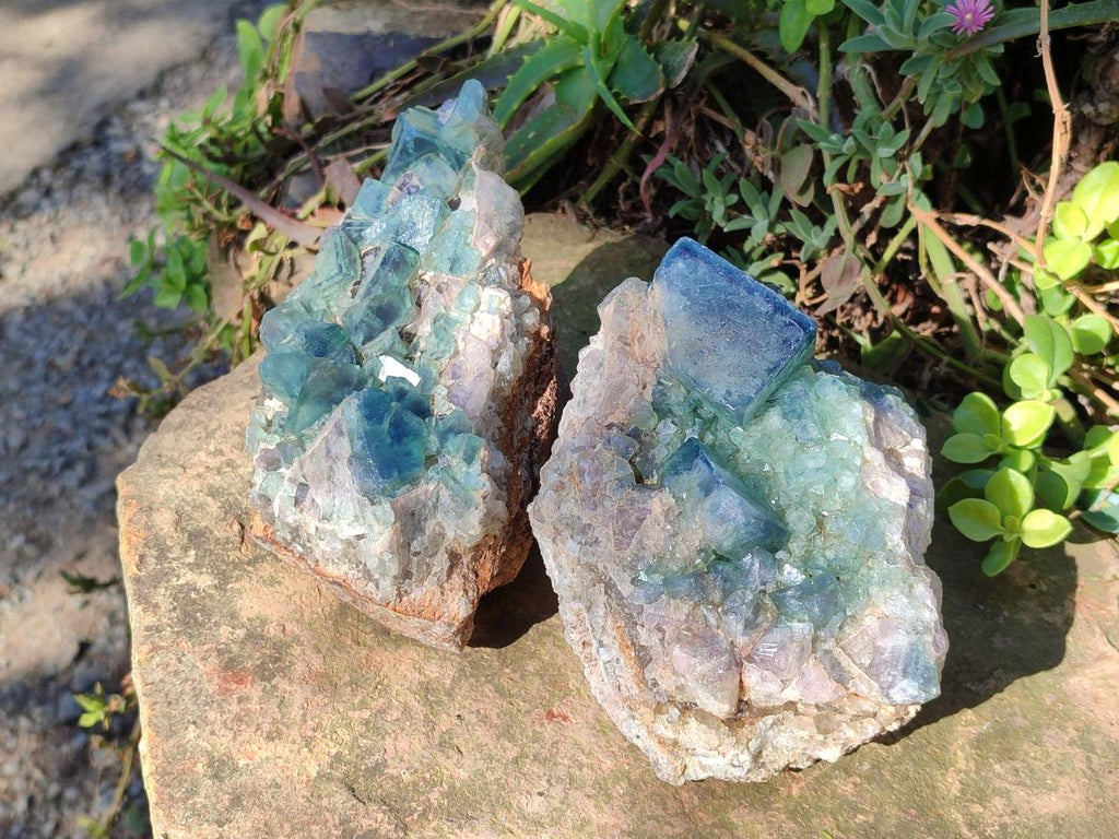 Natural Large Green Cubic Fluorite Specimens x 2 From Mandrosonoro, Madagascar - Toprock Gemstones and Minerals 