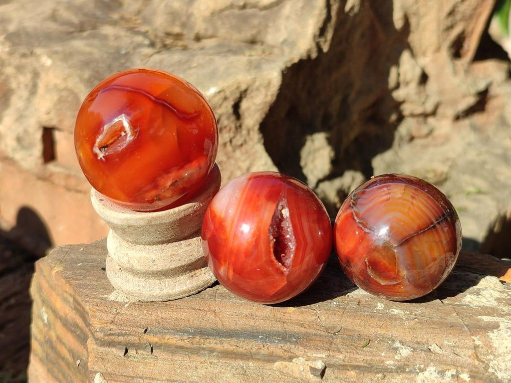 Polished Small Carnelian Agate Gemstone Sphere x 20 From Madagascar - Toprock Gemstones and Minerals 
