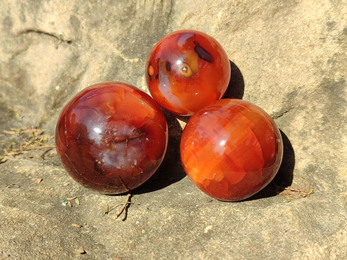 Polished Small Carnelian Agate Gemstone Sphere x 20 From Madagascar - Toprock Gemstones and Minerals 