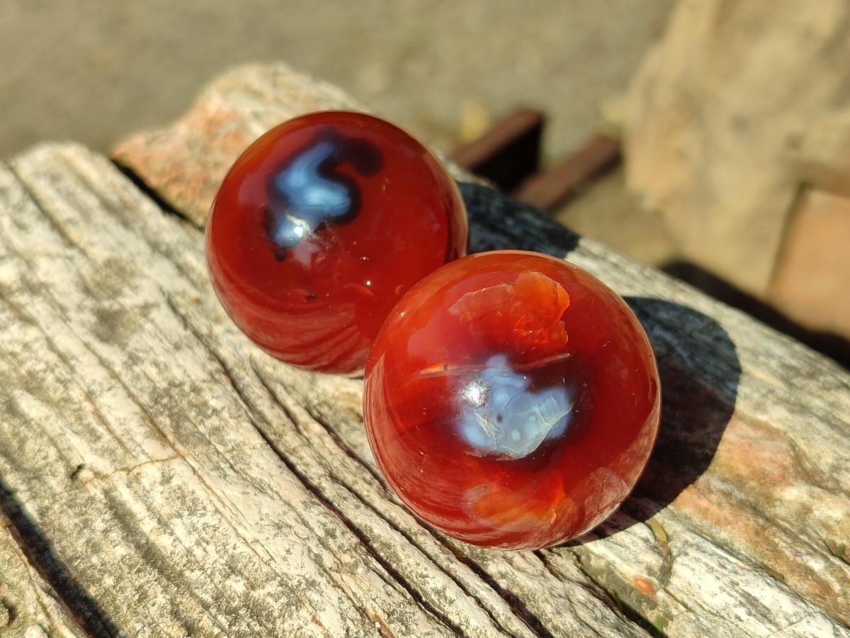 Polished Small Carnelian Agate Gemstone Sphere x 20 From Madagascar - Toprock Gemstones and Minerals 