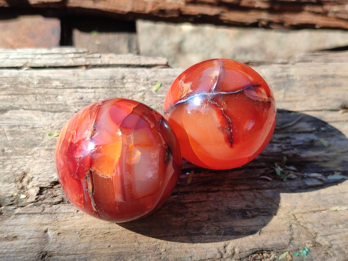 Polished Small Carnelian Agate Gemstone Sphere x 20 From Madagascar - Toprock Gemstones and Minerals 