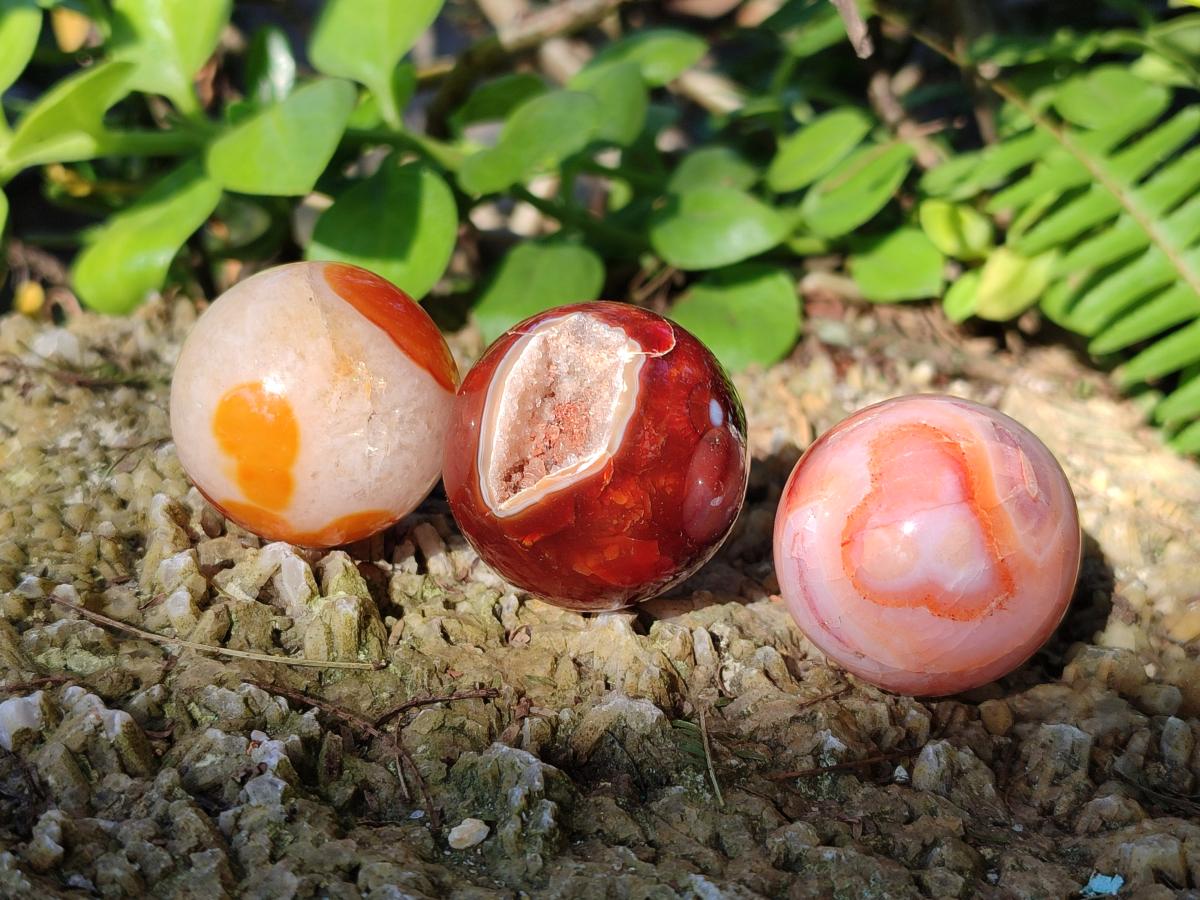 Polished Small Carnelian Agate Gemstone Sphere x 20 From Madagascar - Toprock Gemstones and Minerals 